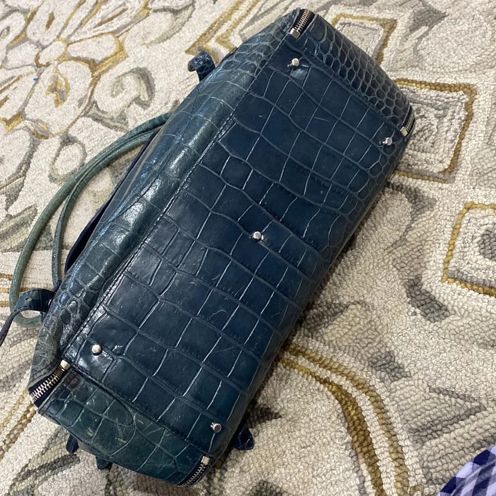 💕 Furla gorgeous turquoise crocodile Italian leather x large satchel bag 💕